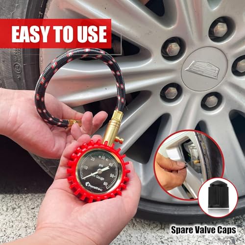 Image of Tire Pressure Gauge 0-60 PSI - Heavy Duty with Long Hose