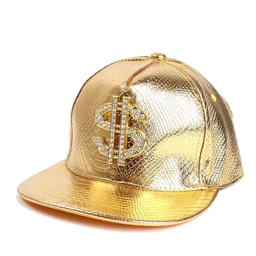 Dollar Baseball Cap Adjustable Hip Hop Cap Four Seasons Shade Flat Brim Hats Rock Hat Women Men (US Alpha One Size Golden)