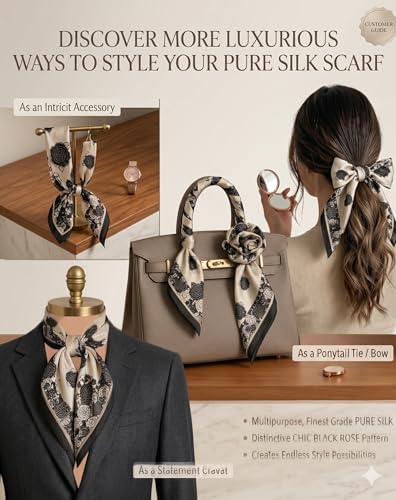 Image of Silk Like Head Scarf for Women Stylish Bandanas for Women Vintage Hair Scarf Wrap and Sleeping, Boho Floral Print Square Bandana Gift