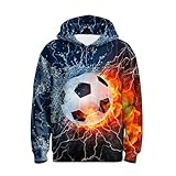 Acoweno パーカー 男の子 女の子 キッズ ノベルティ 3Dプリント フード付き 長袖 パーカー スウェットシャツ ポケット付き ティーン用, Water Fire Soccer Hd, Large