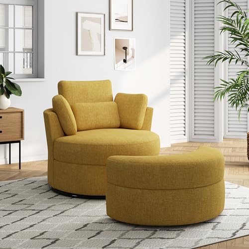 Sillón Barrel Giratorio Chenille Mostaza miniatura 3