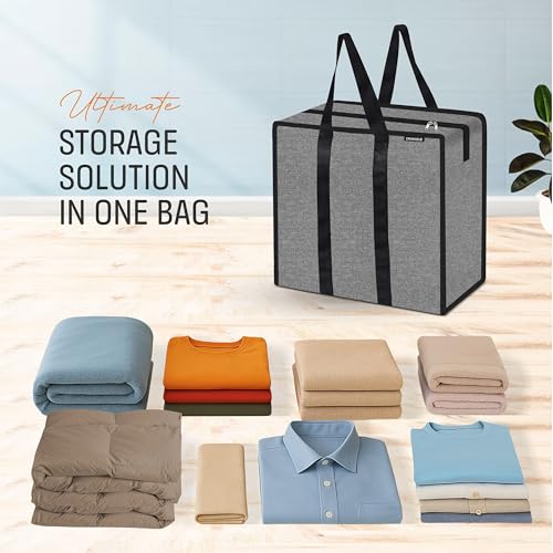 Image of Cranique Polyester Large 52L Multi-Purpose Underbed Storage Bag /Clothing Storage Organizer /Stationery Paper Storage Bag with Zipper and Strong Handle (Grey Pack of 2)