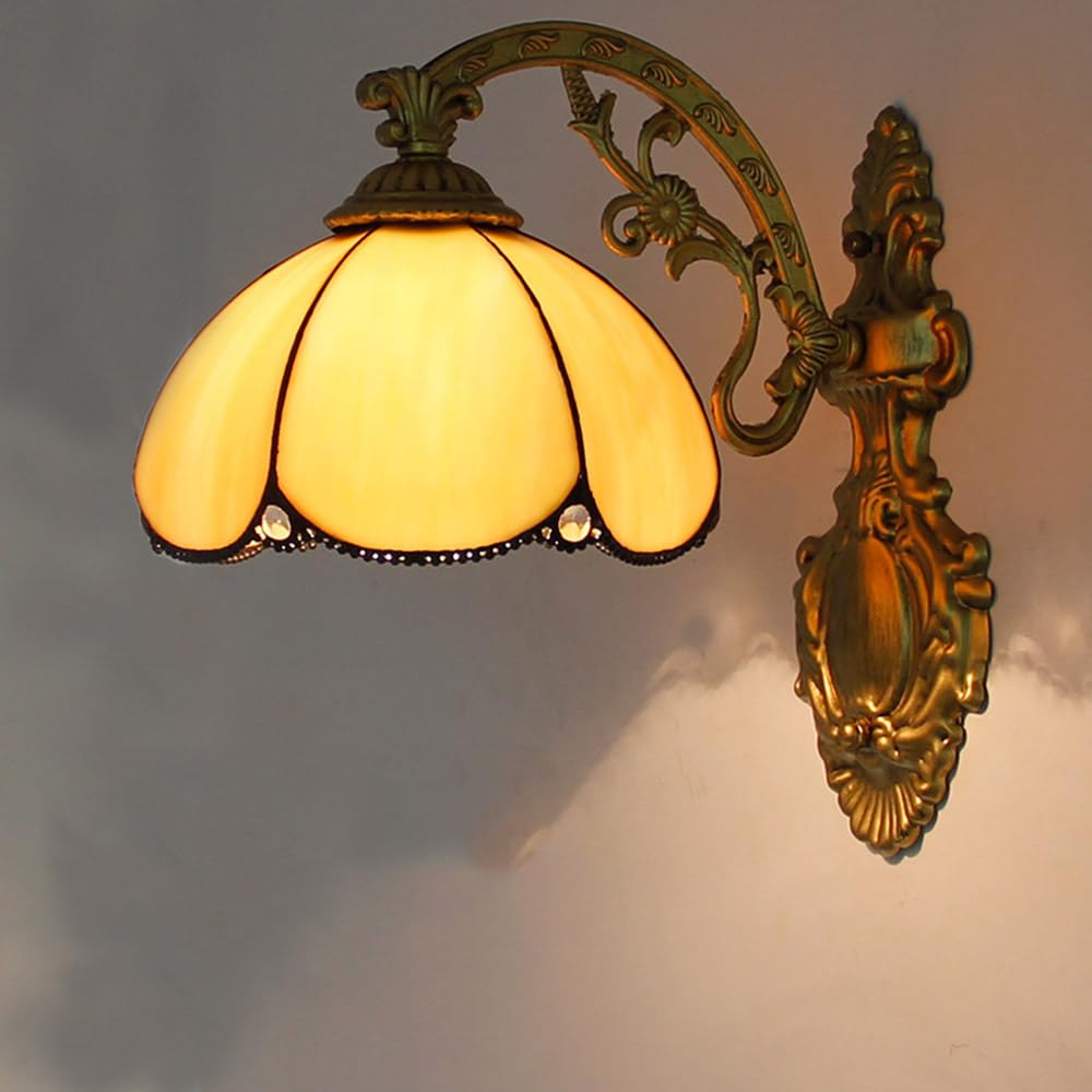 Mengjay Wall Lamp,Wall Lamp with Stained Glass Shade and Metal Frame, Vintage Wall Sconces for Indoor Living Room Corridor Stairs Hallway