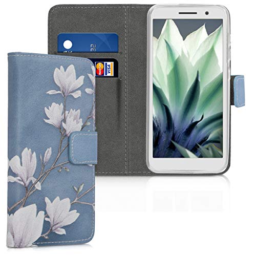 kwmobile Carcasa Compatible con Alcatel 1 (5.0') Funda - Funda con Tarjetero y Stand de Cuero sintético - Magnolias