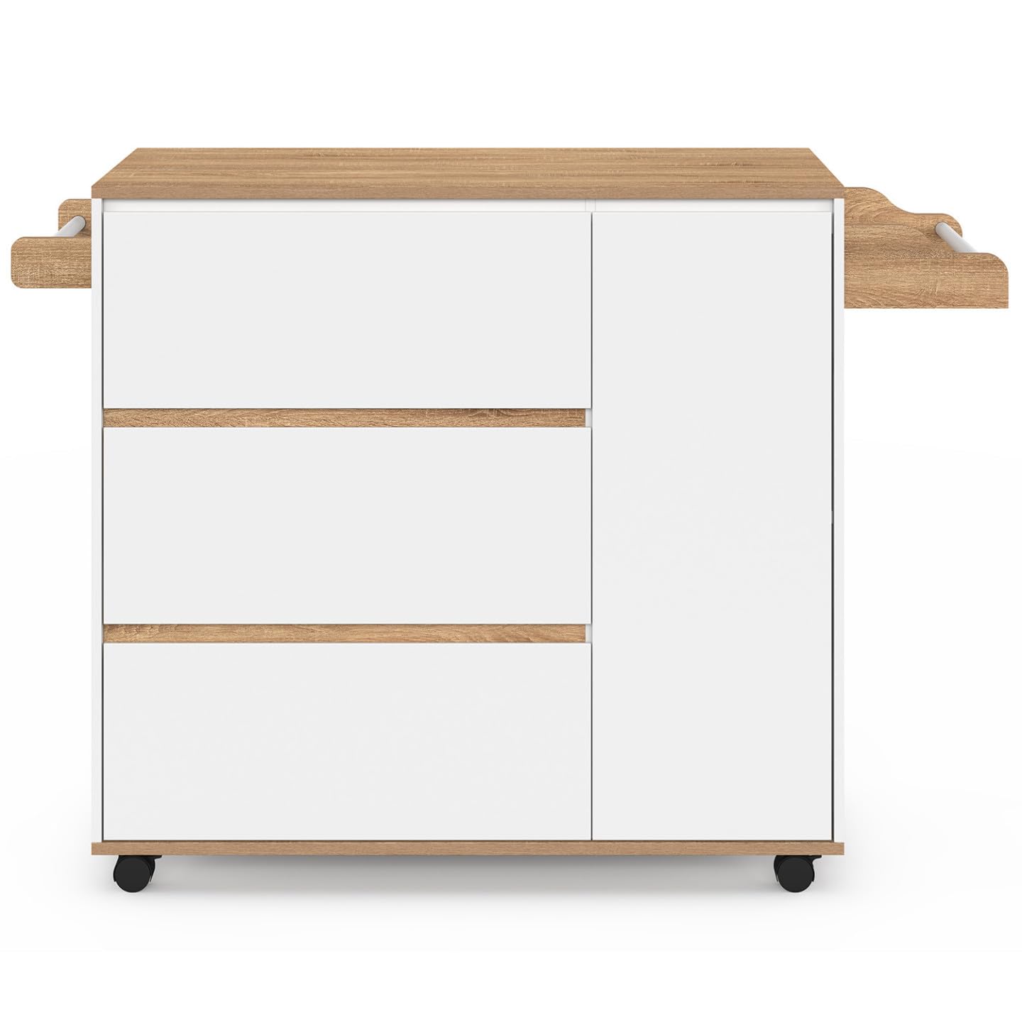 IDMarket - Credenza COMI XXL con 3 cassettoni e armadio bianco e piano effetto faggio L. 90 cm