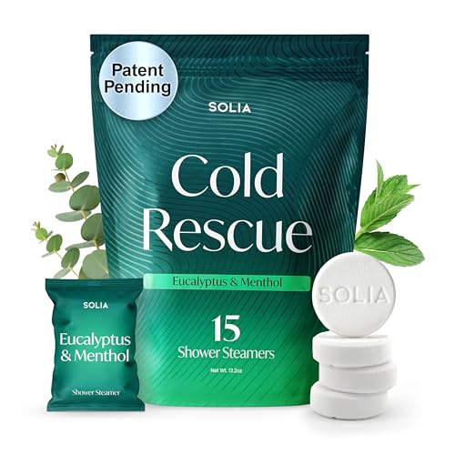 Image of Solia Congestion Eucalyptus & Menthol Natural Shower Steamers - Patent-Pending - Real Essential Oil Menthol Tablets, Spa Steamers Aromatherapy, 15-Pack