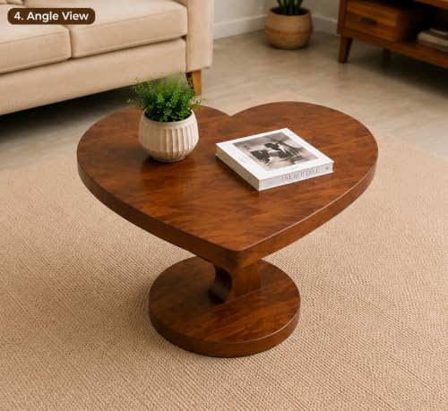 Image of Sheesham Wood Heart Shape Coffee Table for Living Room | Wooden Center Tea Table | Accent Table | Sofa Side Table | End Table | Honey Finish