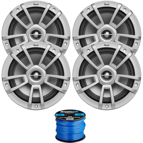 4X 8 375 Watts Peak Power High-Performance Marine Audio Gray Speakers, 50 Feet 16 Gauge Speaker Wire