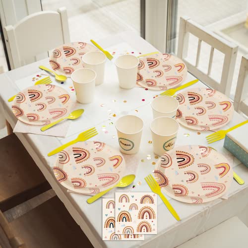 Party Greeting 96 Pcs Boho Rainbow Party Tableware Set Boho Rainbow 1St Birthday Party Baby Shower Table Decorations Supplies Paper Plates Napkins Forks For Girl Boy thumb #5