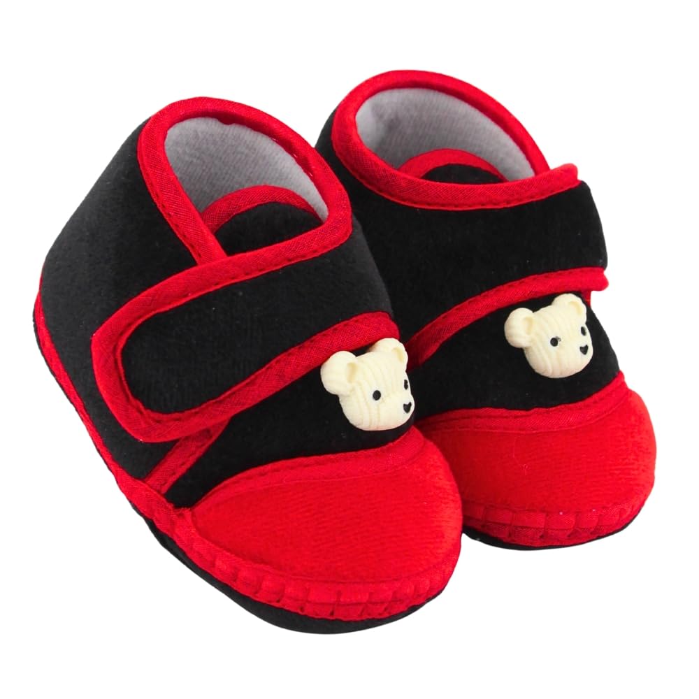 neska moda 6 To 12 Months Baby Boys & Baby Girls Velboa Bear Face Black,Red Hook & Loop Shoe Booties-BT5599-picture-5
