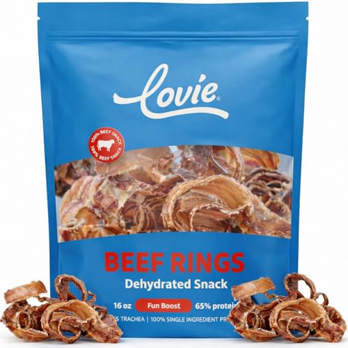 Lovie Beef Trachea for Dogs - Trachea Dog Chew Rings Single Ingredient - Air Dried - Big Bag 16 oz