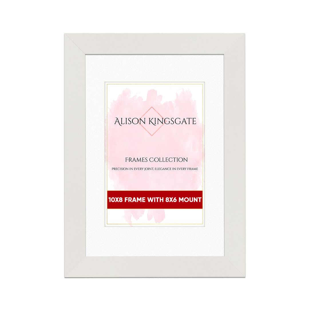 Alison Kingsgate 10X8 White Picture Frame with Mount for 8X6 Photo - Engineered Wood Photo Frame with Precision Cut Cardboard Mount - Ideal for Photos, Posters & Artwork - Wall or Tabletop Display — image 1