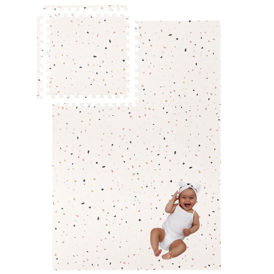 Simple Kid Co. Play Mat for Baby, Toddler and Infants, Six Interlocking Tiles Made with Soft Non-Toxic EVA Foam, 4x6 feet (Multi Terrazzo)
