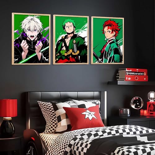 Image of walllane Anime Posters with Frame | Aesthetic Anime Characters Posters with Frames | Japanese Art Framed Poster for Bedroom Living Room Gaming Room Wall Decor Set Of 3 (19 X 25 inch)