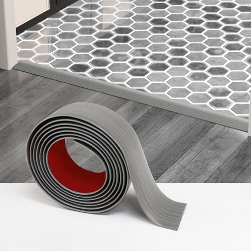 Floor Transition Strip - Self-Adhesive PVC Trim for Carpet to Flooring, Threshold Gap Cover (10ft x 1.57in, Grey Wood)