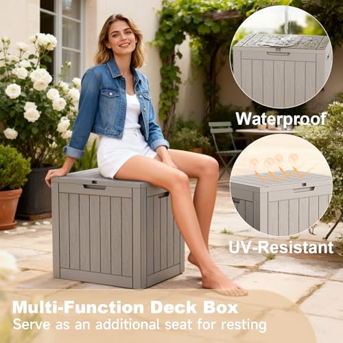 Image of 30 Gallon Outdoor Storage Box - Deck Box Waterproof Patio Furniture, Garden Tools, Cushions, Pool Accessories Outside Storage Resin Box,Light Brown