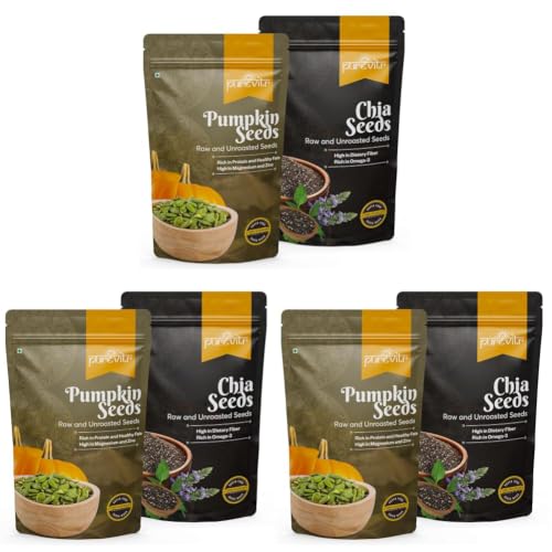 Image of Purevitr Pumpkin Seeds & Chia Seeds Combo | 400g (200g Each) | Nutrient-Dense Superfood | High in Protein, Fiber & Omega-3 | Raw & Natural (Pack of 3)