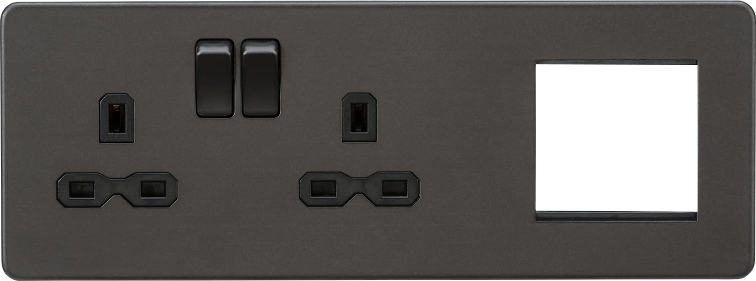 Knightsbridge Screwless 13A 2G DP Socket + 2G Modular Combination Plate - Smoked Bronze