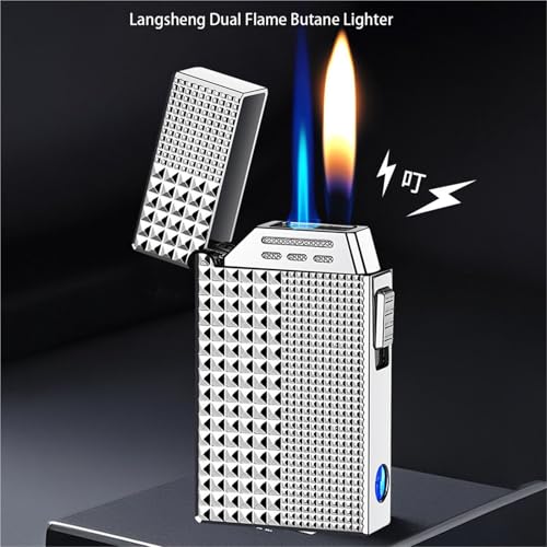 Encendedor de butano de doble llama regulable con tanque visible para moxibustión y hogueras 3