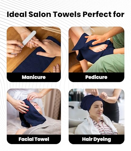 Image of Avalon Towels Salon Towel - Navy Blue Hand Towels Bulk Pack of 24 - 100% Cotton Absorbent Spa, Facial & Gym Towel for Working Out - 16x27 Inches (Not Bleach Proof)