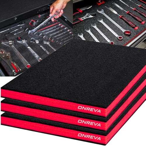ONREVA Tool Box Foam 16x12x1 inch 3Pack Foam Inserts for Cases Polyethylene Storage Sheets for Toolbox Hard Case Tool Shadow Insert Kaizen Organizer Sheet Black with Red