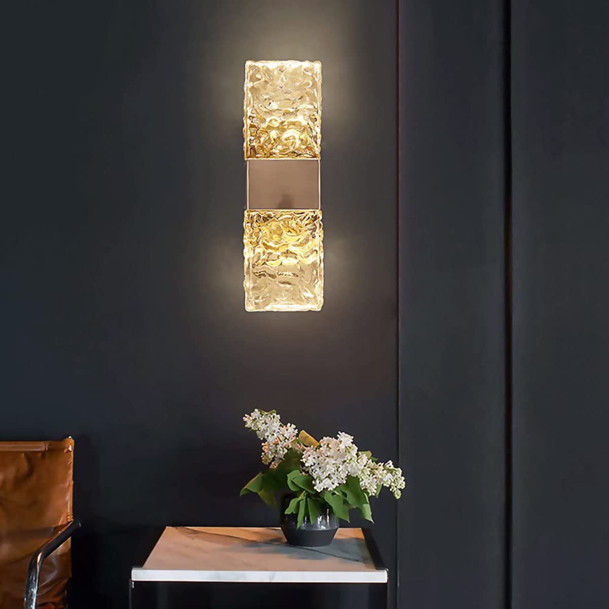 Moderna Lámpara De Pared De Cristal, E14 Lámpara De Cristal Para Apliques De Pared, Para Sala De Estar Dormitorio Cocina Pasillo Escaleras Restaurante Hotel Iluminación (Oro-A)