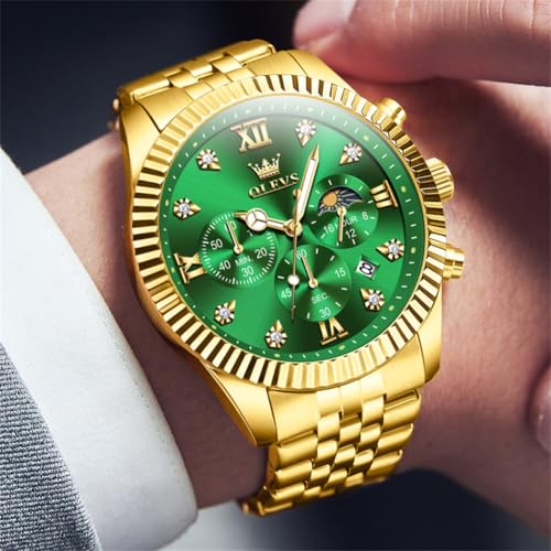 Image of OLEVS Watch for Men Analog Quartz Stainless Steel Moon Phase Calendar Chronograph Diamond Watches Waterproof Wrist Watch Luminous