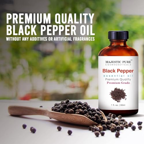 Image of Majestic Pure Black Pepper Essential Oil for Diffuser - 1 Fl Oz | 100% Natural Essentials Oils for Aromatherapy, Massage, Steam inhalation, Air Freshing, Soap and Candle Making