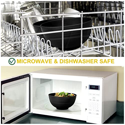 Greentainer Unbreakable Large Cereal Bowls - 24 OZ Plastic Lightweight Bowl Sets 4 - Dishwasher & Microwave Safe - for Cereal, Salad,Soup, Noodle, 4 Pieces (Black) - Image 6