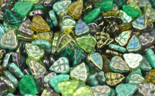 50 Green Mix Czech Glass Leaf Beads 10MM
