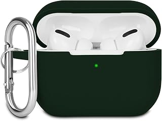 KOKOKA Case Cover Compatible with Airpods Pro, Soft Silicone Skin Case Cover Shock-Absorbing Protective Case for Airpods Pro 2019 with Carabiner, Front LED Visible, Dark Green