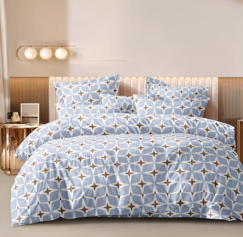 Image of 200 TC Cotton King Size Feel Luxury Floral Prints 3D Printed Flat Bedsheet with 2 Pillow Cover (Star) 90x100