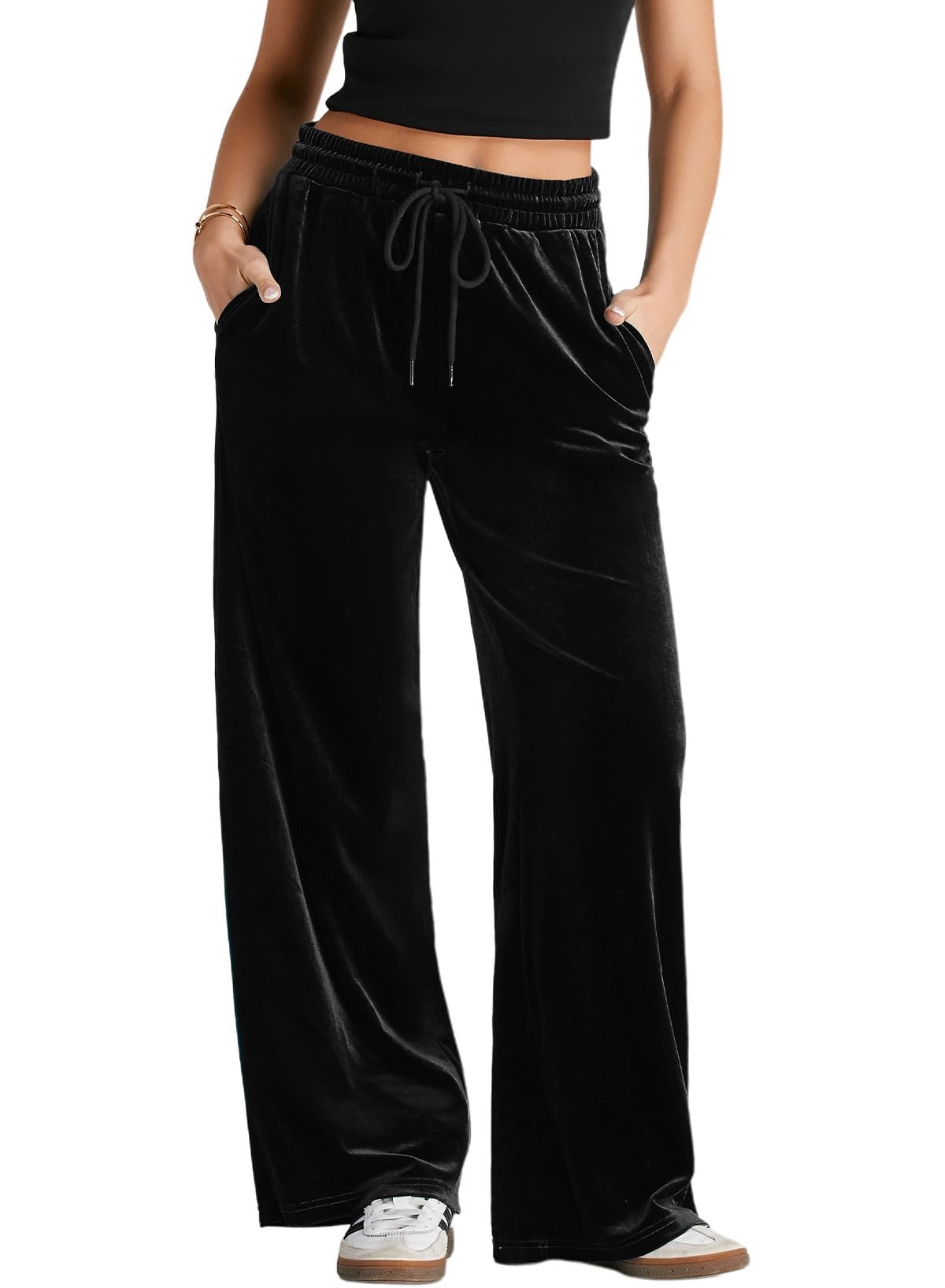 Herseas Womens Velvet Pants Drawstring Waist Wide Leg Casual Lounge Pant