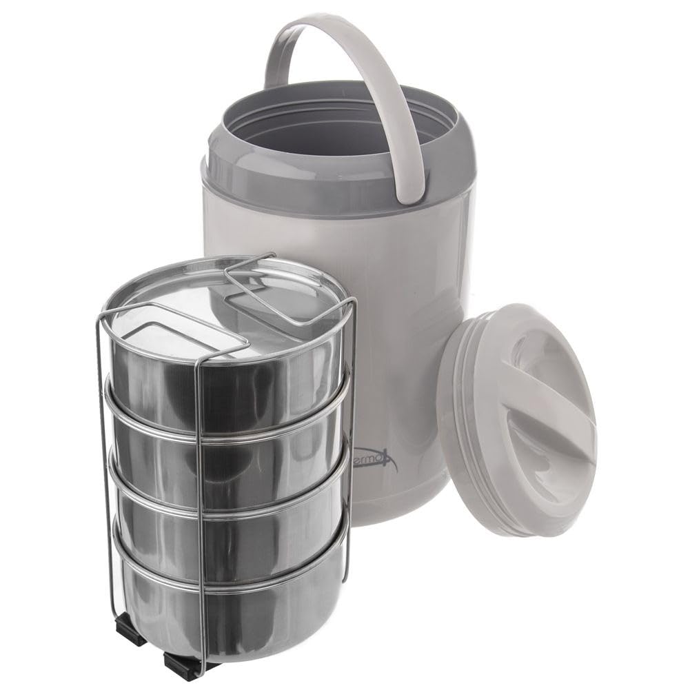 orion group Thermo-Lunchbox aus Edelstahl Tragbarer 4-stufig 4x800 ml | Lebensmittelbehälter Mehrzweck-Kochgeschirr Camping-Kochgeschirr Thermobehälter Größe
