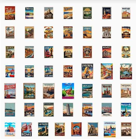 DUINIU 50 Pegatinas De La Serie De Viajes Europeos, 50 Pegatinas De Los Monumentos del Mundo, Decoración De Cuentas De Bricolaje A Mano, Aptas para Cuadernos, Álbumes De Fotos, Maletas.