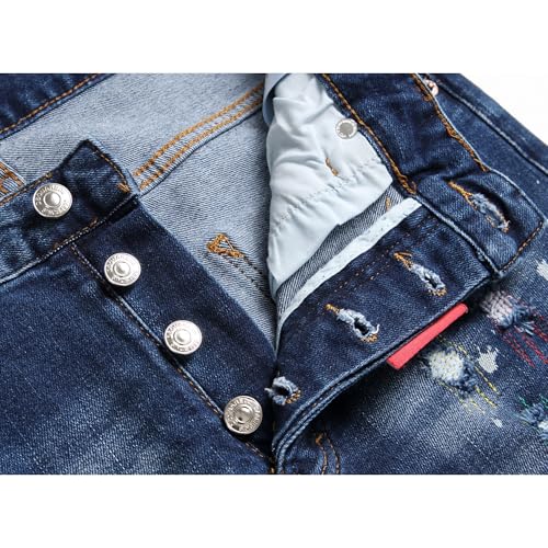 Maiyifu-GJ Mens Distressed Paint Splatter Jeans Ripped Holes Skinny Stretch Denim Pants Destroyed Slim Straight Leg Jean4