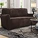 Rose Home Fashion Velvet Sofa Slipcover, Stretch Fit, Brown, Solid, Pet-Friendly, 1-Piece, Extra Wide, Chocolate