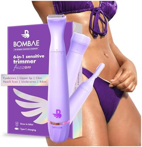 Bombae 6-in-1 Sensitive | Trimmer for Women | Bikini trimmer for women | Facial hair trimmer attachment | 90 mins runtime | C type charging | Waterproof, portable, quick, gentle & painless