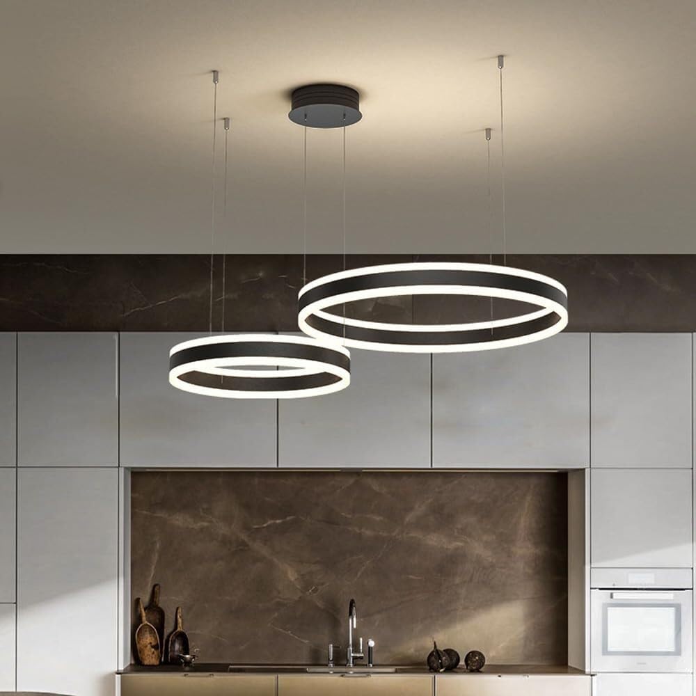 lustre, Grand lustre à 3 anneaux avec télécommande et variateur for salon(2 rings 40+60cm)