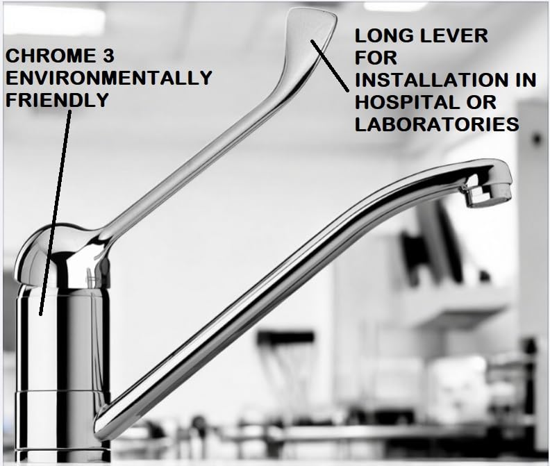 Professional Mono Basin Mixer Tap with Hospital Lever by Piralla, Chrome III Eco-Friendly Finish - Image 3