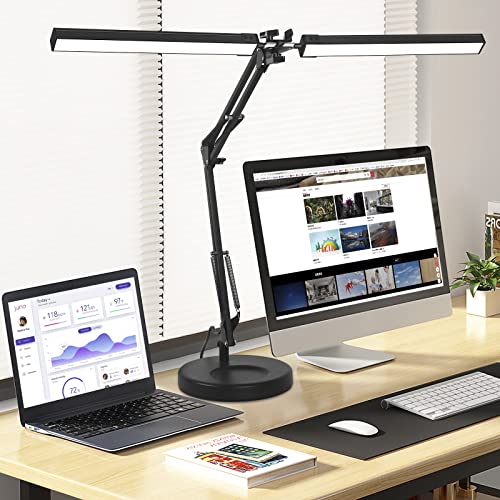 NOEVSBIG LED-Schreibtischlampe 2 in 1 Augenschutzlampe mit 3 Farbmodi, Doppelkopf-Architektenlampen, Büro-Werkbanklampe, Leselampe mit Speicherfunktion Cover