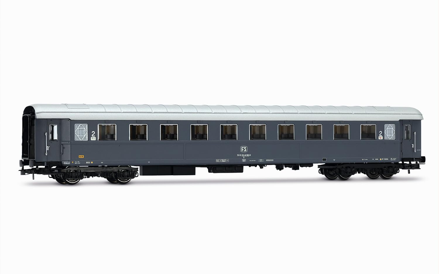 Rivarossi Hr4366 Fs, Pack of 2 PCs, Luggage Van Dz 83000 for Bicycle Transport & Type 1946 Bz 33010 2 Class, Grey Painting, Ivb, Wagon Rolling stock