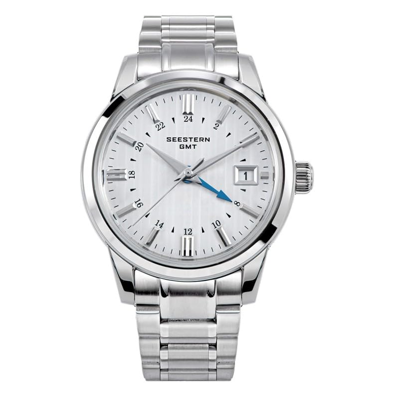 Seestern S446 GMT Automatik Stahl Silber Datumsanzeige Saphir Herrenuhr, Armband