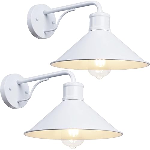 2 Pack Outdoor Wall Lights Wall Mount for House, Front Porch Outdoor Wall Light Fixtures Wall Mount, Modern Farmhouse Outdoor Wall Sconce, Classic Barn Lights Outdoor & Indoor-E26 Socket, White