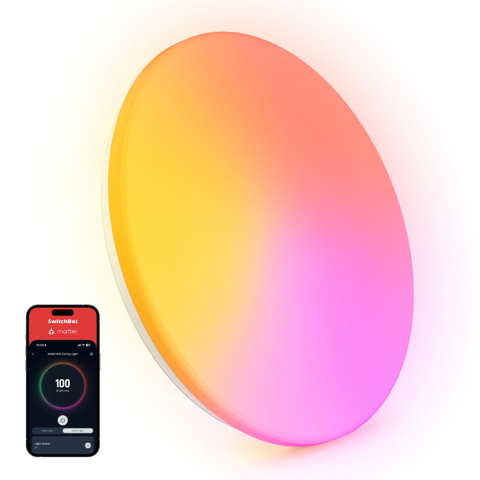 SwitchBot RGBICWW Deckenleuchte 37,6cm, Matter LED Deckenleuchte Dimmbar 3200LM, 2700–6500K, 32W, Kompatibel mit Alexa & Apple Home, CRI 90+, Deckenlampe LED für Schlafzimmer, Wohnzimmer, flur