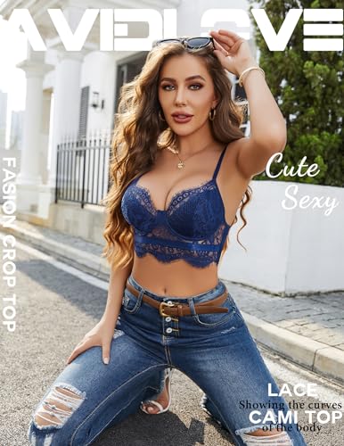 Image of Avidlove Lace Bralettes for Women Y2k Strap Bustier Cami Top V Neck Camisole Lingerie