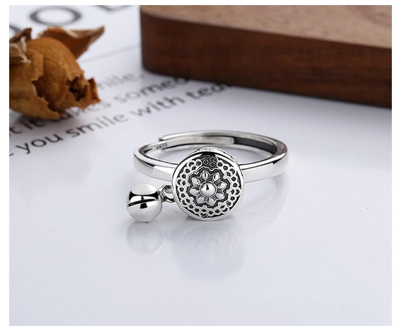 Bague argent 925 femme réglable avec gravure cœur et mantra bouddhiste