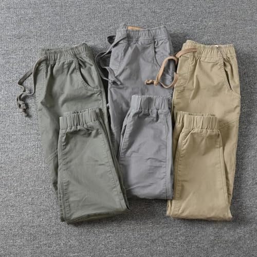Simple Men Cargo Streetwear Slim Cropped Pants Elastic Waist Male Pants2