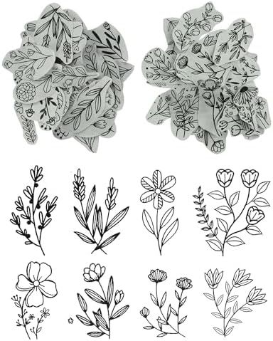 YUYUZSEN 59 Pcs Water Soluble Hand Sewing Stabilizers, Embroidery Stick and Stitch Embroidery Paper Wash Away, Floral Patterns for Hand Sewing Lovers, Adults (Plants Flowers)