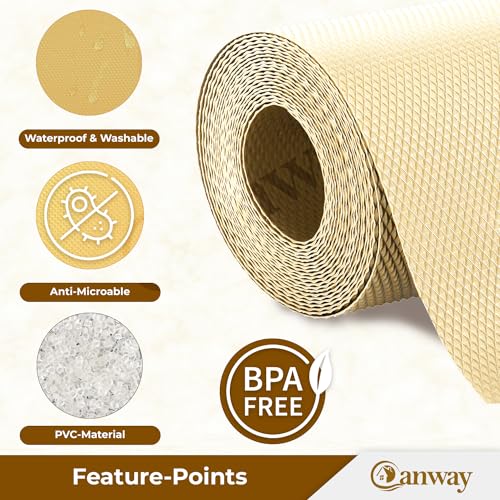 Image of CANWAY (45cm x 10M) Food Grade Non-Slip Drawer & Shelf Mat | Waterproof, Washable Shelf Liner for Kitchen Cabinets, Cupboards, Fridge & Bathroom Shelves | Ivory